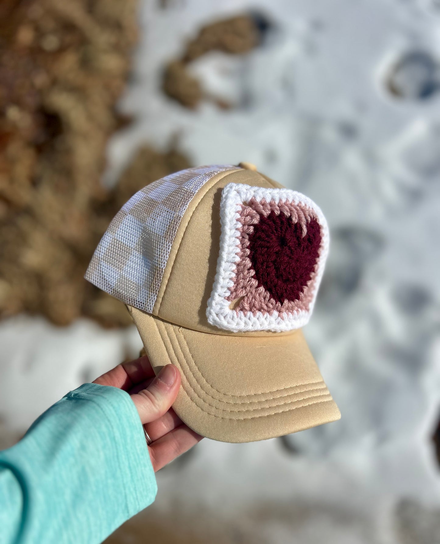 Adult Khaki Checkered Back w/Vintage Granny Heart
