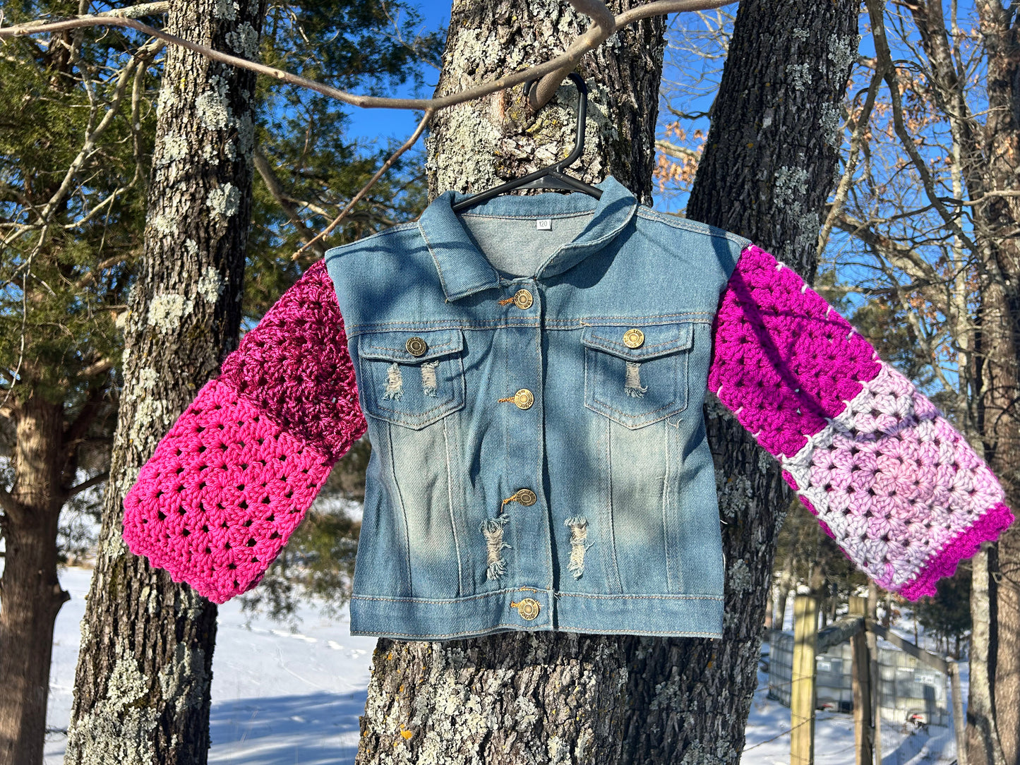 5T Jean Jacket w/Pink & Purple Granny Sleeves