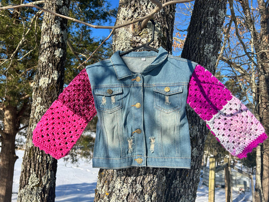 5T Jean Jacket w/Pink & Purple Granny Sleeves