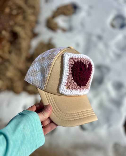Adult Khaki Checkered Back w/Vintage Granny Heart