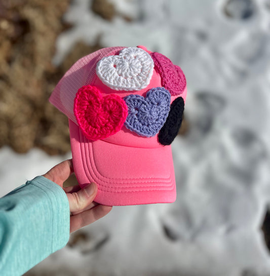 Adult Hot Pink Trucker Hat w/Hearts