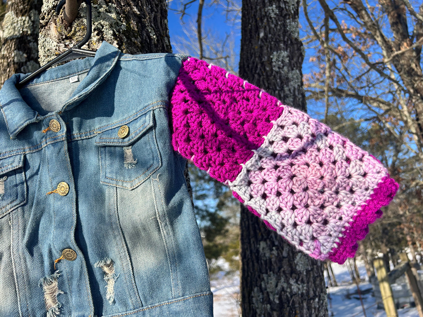 5T Jean Jacket w/Pink & Purple Granny Sleeves